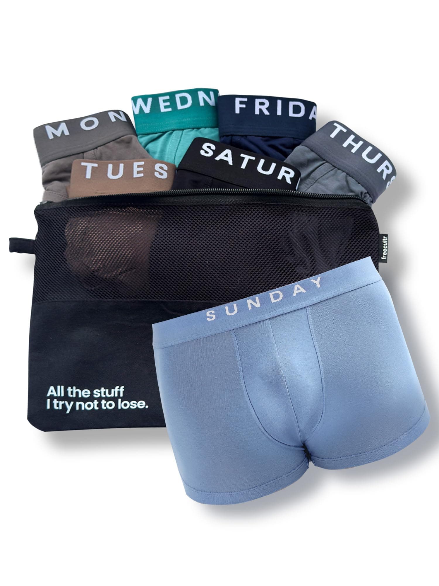 Freecultr Air Micro Modal Men's Trunk | Pack of 7 (Monday to Sunday Combo) | Soft, Stretchable, Anti-Odour Fabric | Unique Colors | Comfortable Waistband
