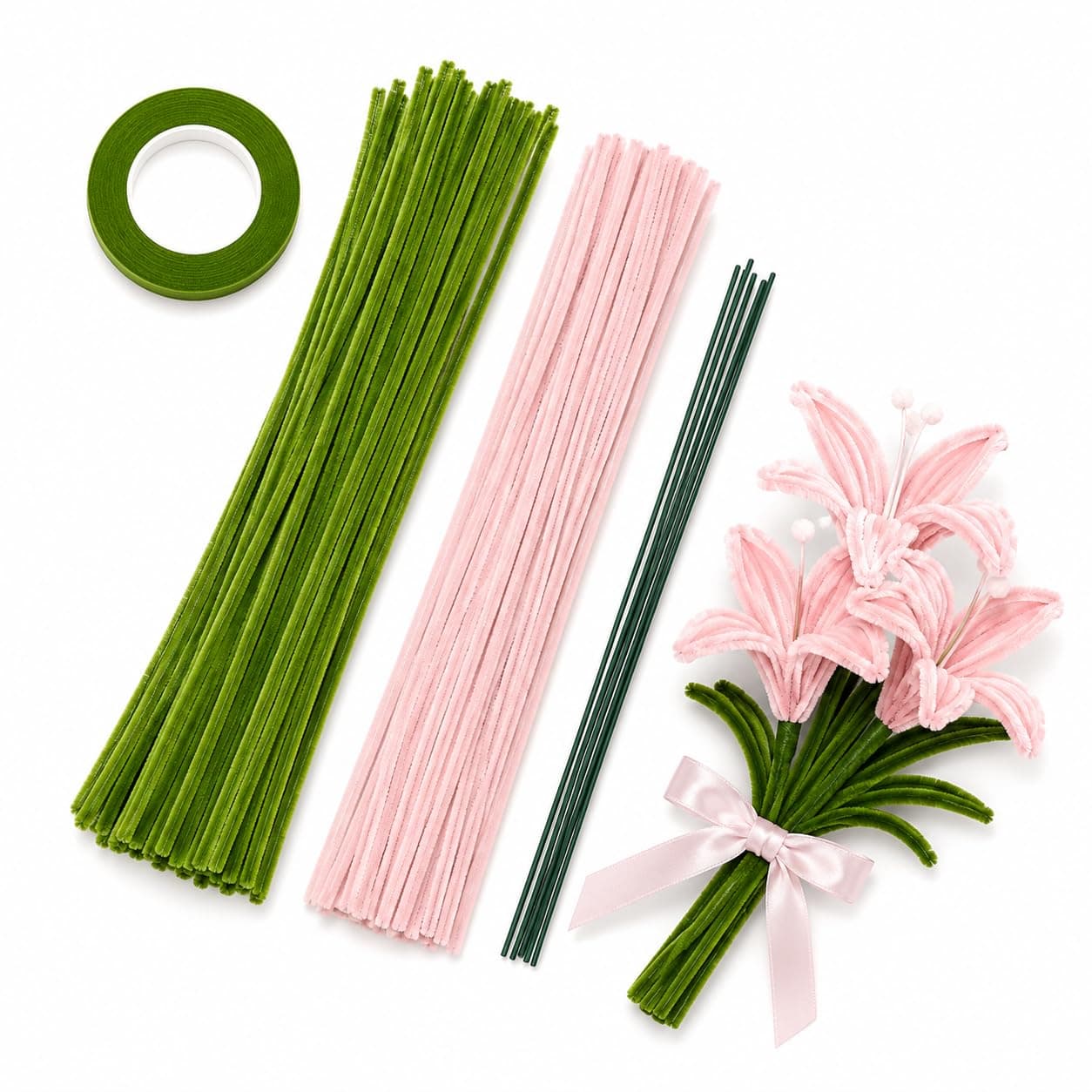 RUHANI Pipe Cleaner Flower Making Kit, 50 Pink & 50 Green Pipe Cleaners