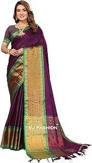 VJ Fashion Women Paithani Soft Cottan Blend Saree with Jacquard Weave and Unstched Matchind Blouse Piace | Sari for Women