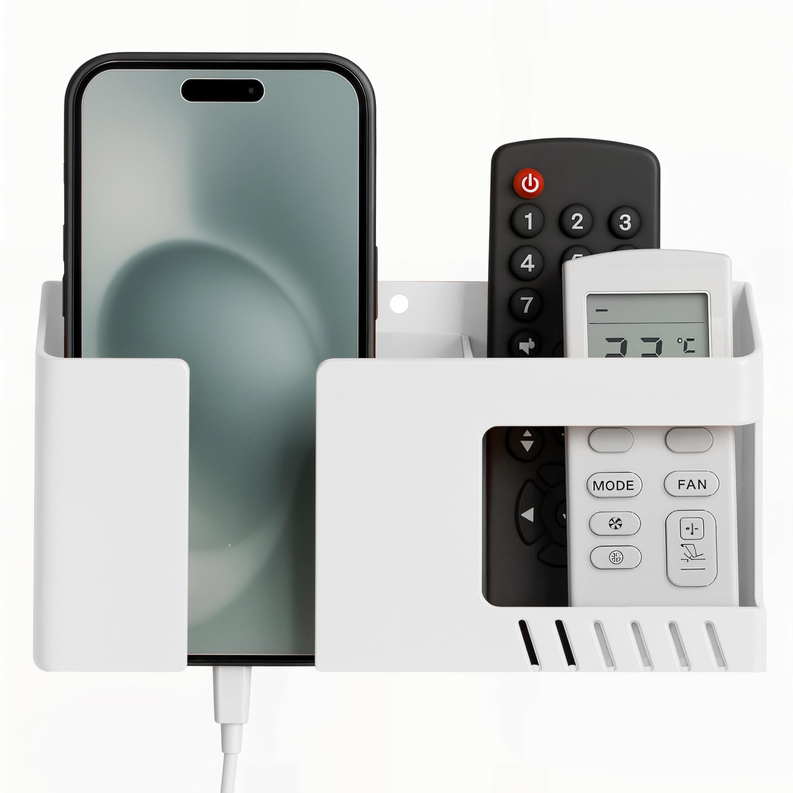 WALLVIEW TECH Mobile Phone Charging Stand, Multi-Functional Storage Holder, Bedside Fixed Rack, Bedroom, Office Accessories, Portable Electronic Devices (White)