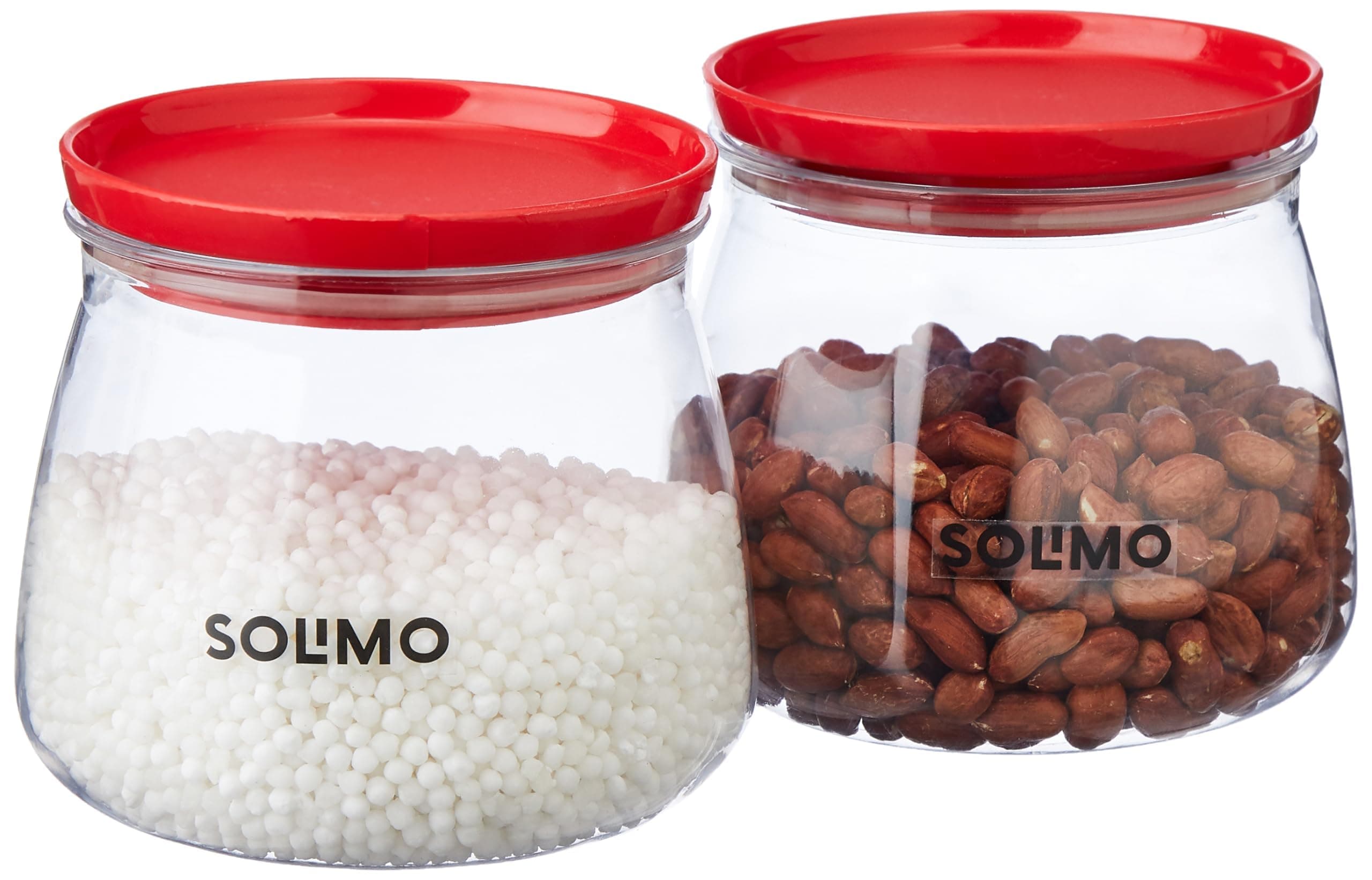 Amazon Brand - Solimo Plastic Storage Jar and Container Set I Air Tight & BPA Free Containers For Kitchen Storage Set I Grocery Kitchen Container Set I Multipurpose Jar, 800 Ml Each, Set 2, Red
