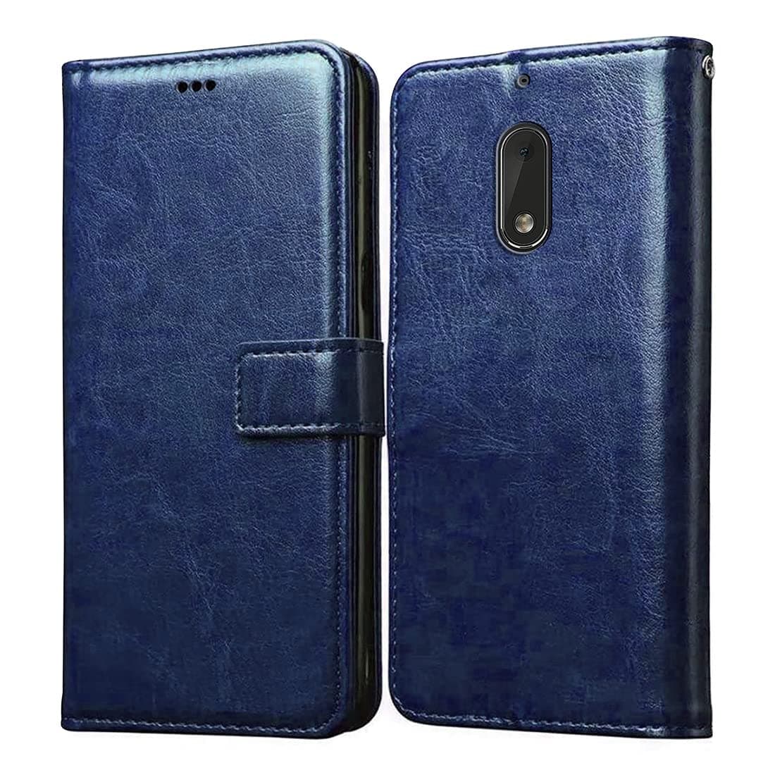 Amazon Brand - Solimo Flip Leather Mobile Cover (Soft, Flexible & Kickstand Back case) Compatible for Nokia 6 (Blue)