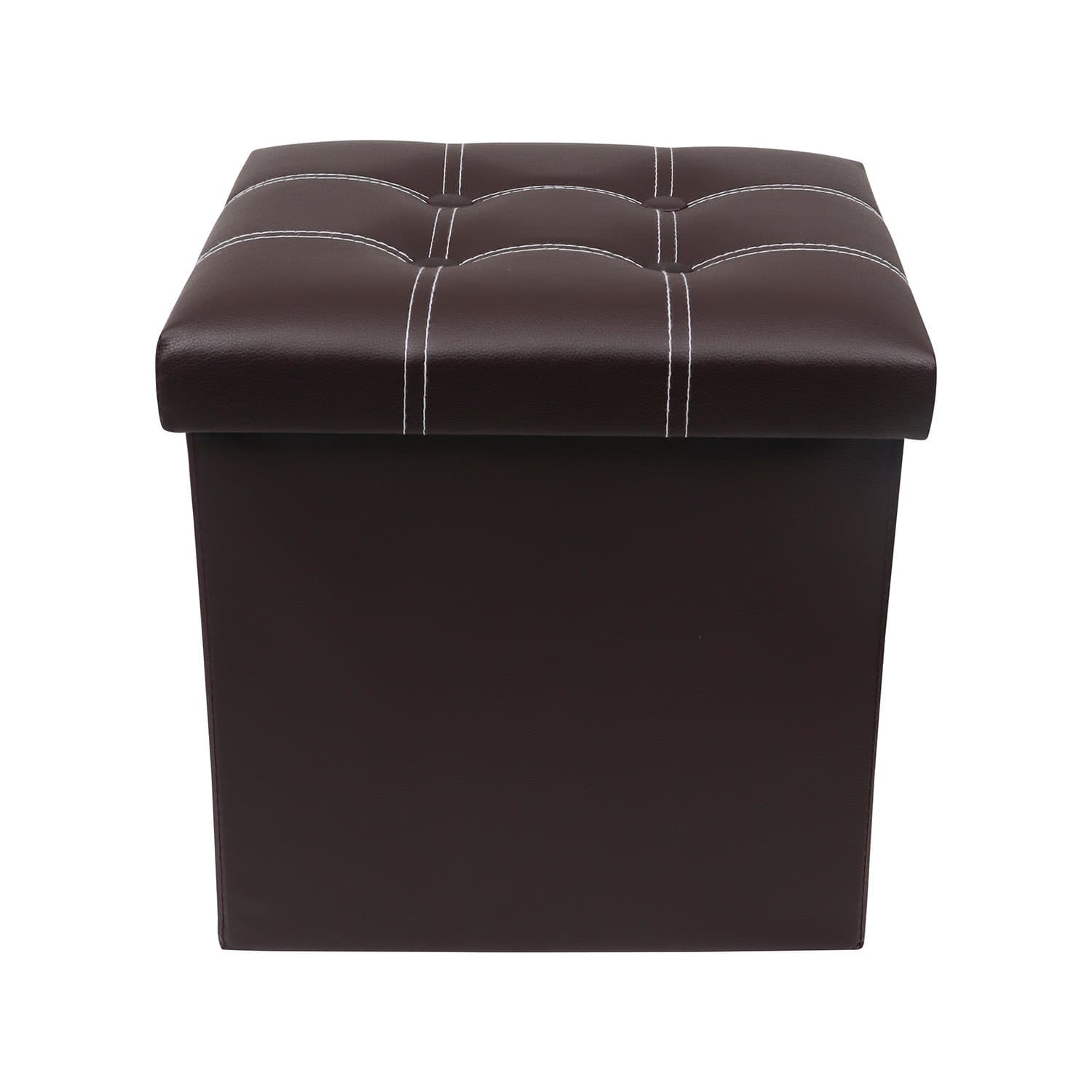 Livzing Foldable Organizer Ottomon Storage Box with Lid - Multi-Functional Collapsible Ottoman Footrest Stool - Faux Leather Cube Storage Ottoman Stool for Living Room