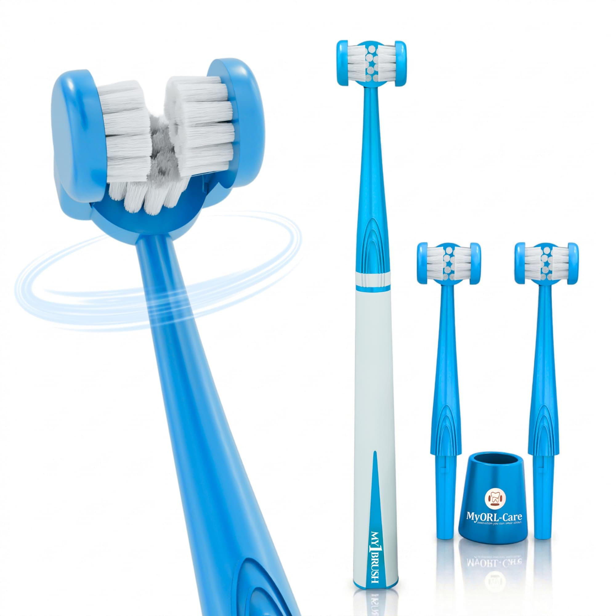 My1brush 3 Sided Ultra Soft Bristle Toothbrush for Adults | Helps in Instant & Deep Cleaning | Innovative and Dentist Design | 2 Replaceable Head, Lasts for 1 Year | BPA Free | Blue