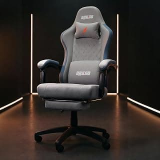 BAYBEE Drogo Throne Ergonomic Gaming Chair with Linkage Armrest,Foot Rest,& Adjustable Seat|Computer Chair with Fabric,Head & Massager Lumbar Pillow|Home & Office Chair with Full Recline (Lite Grey)