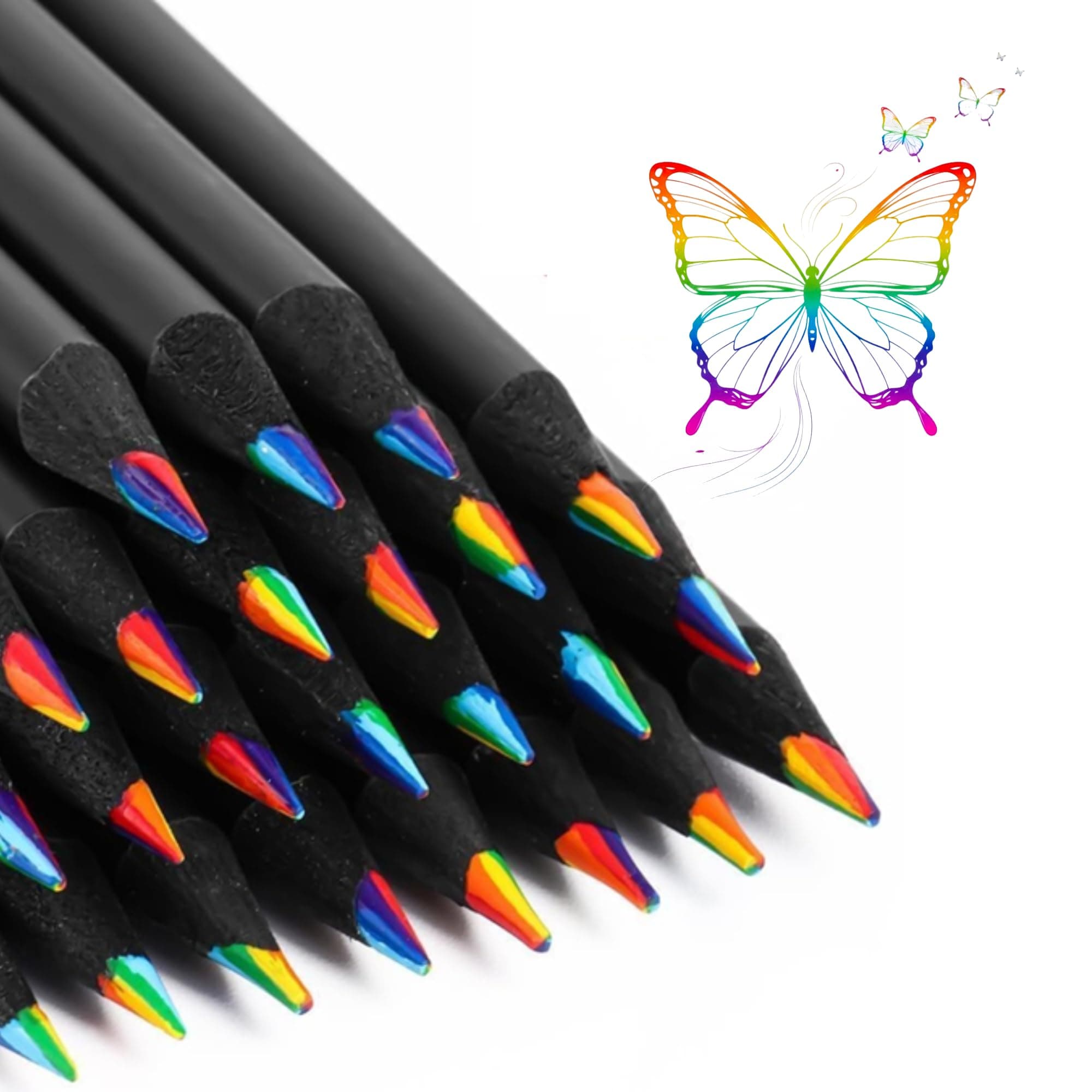 Corslet 12 Rainbow Colored Pencils for Kids & Adults – Pre-Sharpened Multi Color Pencils for Drawing, Sketching & Coloring – Black Wood Rainbow Pencils Art Supplies for Girls, Boys, Students & Artists