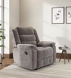 Nilkamal Sierra Velvet Fabric Manual Recliner | 1 Seater Sofa | Single Sofa Recliner | Finish Color - Brown