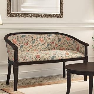Urban Ladder Florence Loveseat 2 Seater in Mahogany Finish with Calico Floral Retreat Fabric Colour