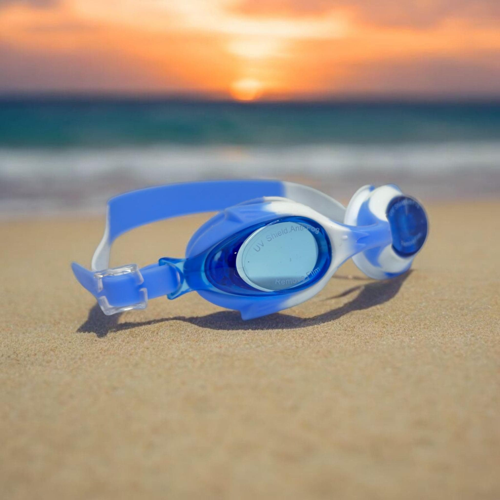 Protoner Kids Swimming Goggles with Wrist Band, Multicolour, Adjustable Strap (Blue Multicolor)