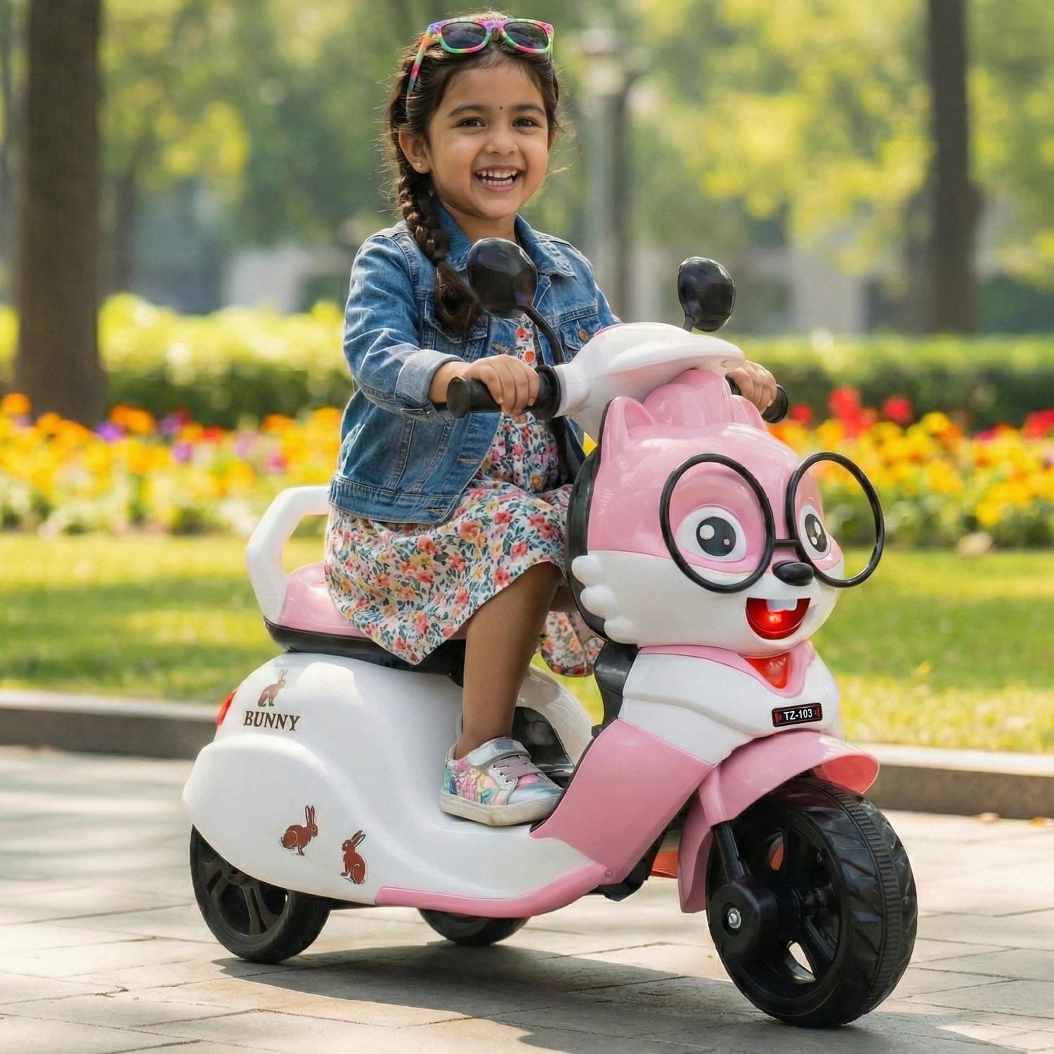 Toyzone Bunny Electric Scooter - Pink | Rechargeable Scooty 6V | Powered by 4.5 ah Battery | Music Player with Bluetoooth & USB | 6 Month Warranty on Battery | Make in India | for Kids 2+ Years