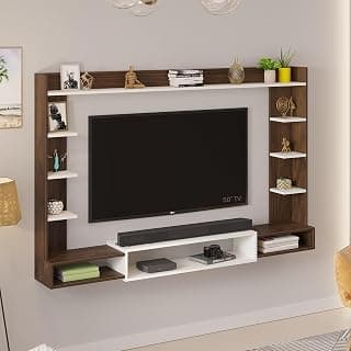 BLUEWUD Orelia Wall Mount TV Unit, TV Stand/TV Entertainment Unit, TV Cabinet | TV Panel with Shelves for Soundbar & Décor Display Unit Bedroom Living Room Upto 60 Inches - DIY (Brown Maple & White)