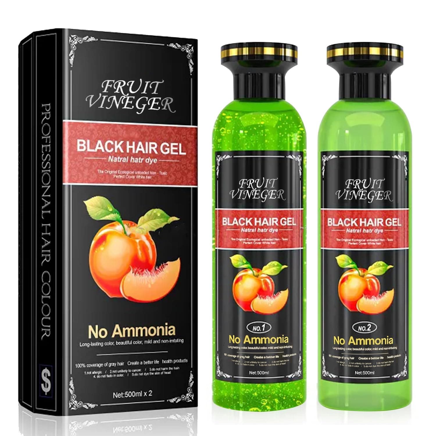 Color Diva Fruit Vinegar Hair Color Black | Natural Hair Dye Gel for Men & Women | No Ammonia & No PPD, Long-Lasting, Gentle on Scalp | 1000ml Black
