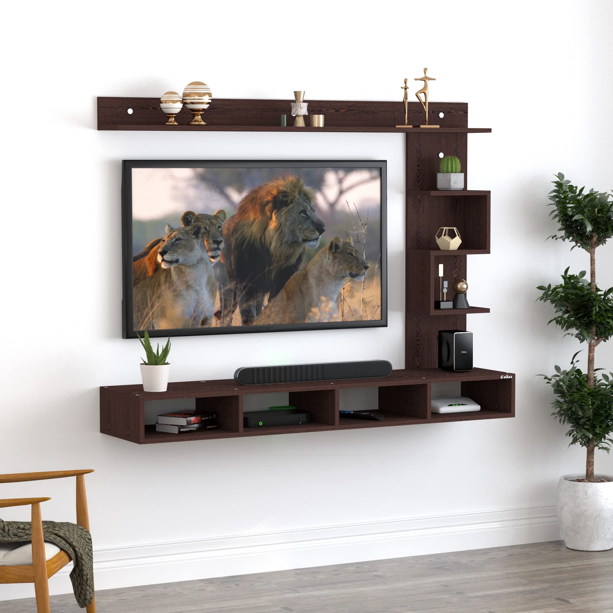 Anikaa Cindy Engineered Wood Wall Mount TV Unit/Stand (Wenge) (Ideal for 43 Inch)(D.I.Y)