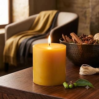 Pure Source India Scented Pillar Candle (3X3 INCH) Decorative Candle for Living Room, Diwali Decor, Gifting, Spa & Meditation (Sandalwood)