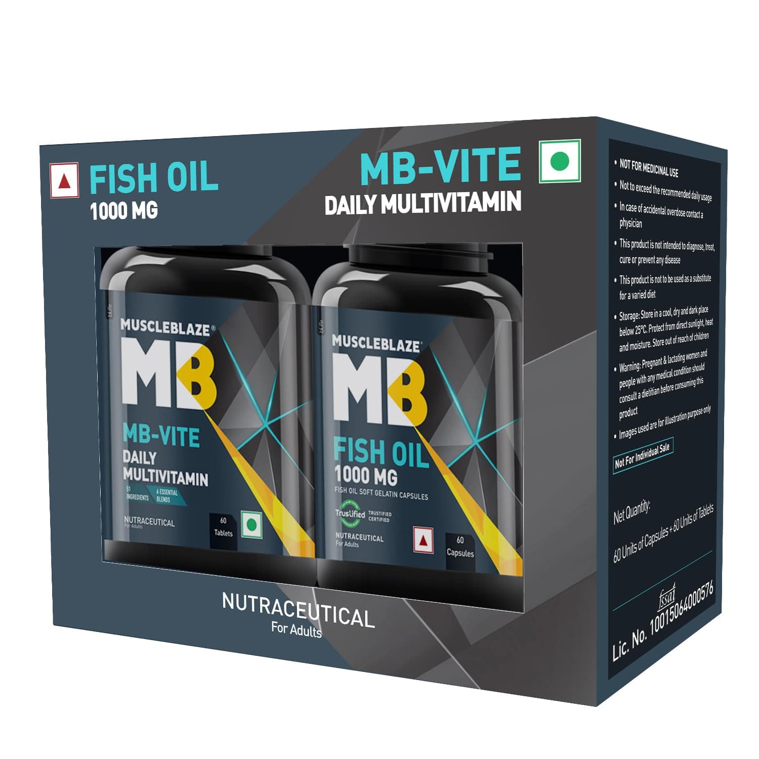 MuscleBlaze Mb-Vite Daily Multivitamin With 51 Ingredients & 6 Blends (60 Tablets) & Omega 3 Fish Oil 1000 Mg (60 Capsules)|With 180 Mg Epa & 120 Mg Dha|Combo Pack,2 Count