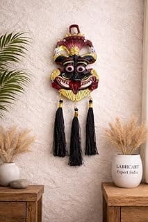 LABHCART Metal Narsingh Kirtimukha Mask Wall Hanging, Evil Eye Protection, Nazar Battu with Black Tassels, Home and Office Decor