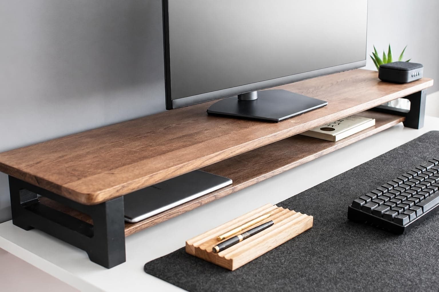 carpentray Store 80cm Long Wooden Monitor Stand with Storage Organizer for Desk, Tables, Office, Home, Studio, Study Table | Desktop Ergonomic Monitor Stand Riser (80cm, Black Legs)