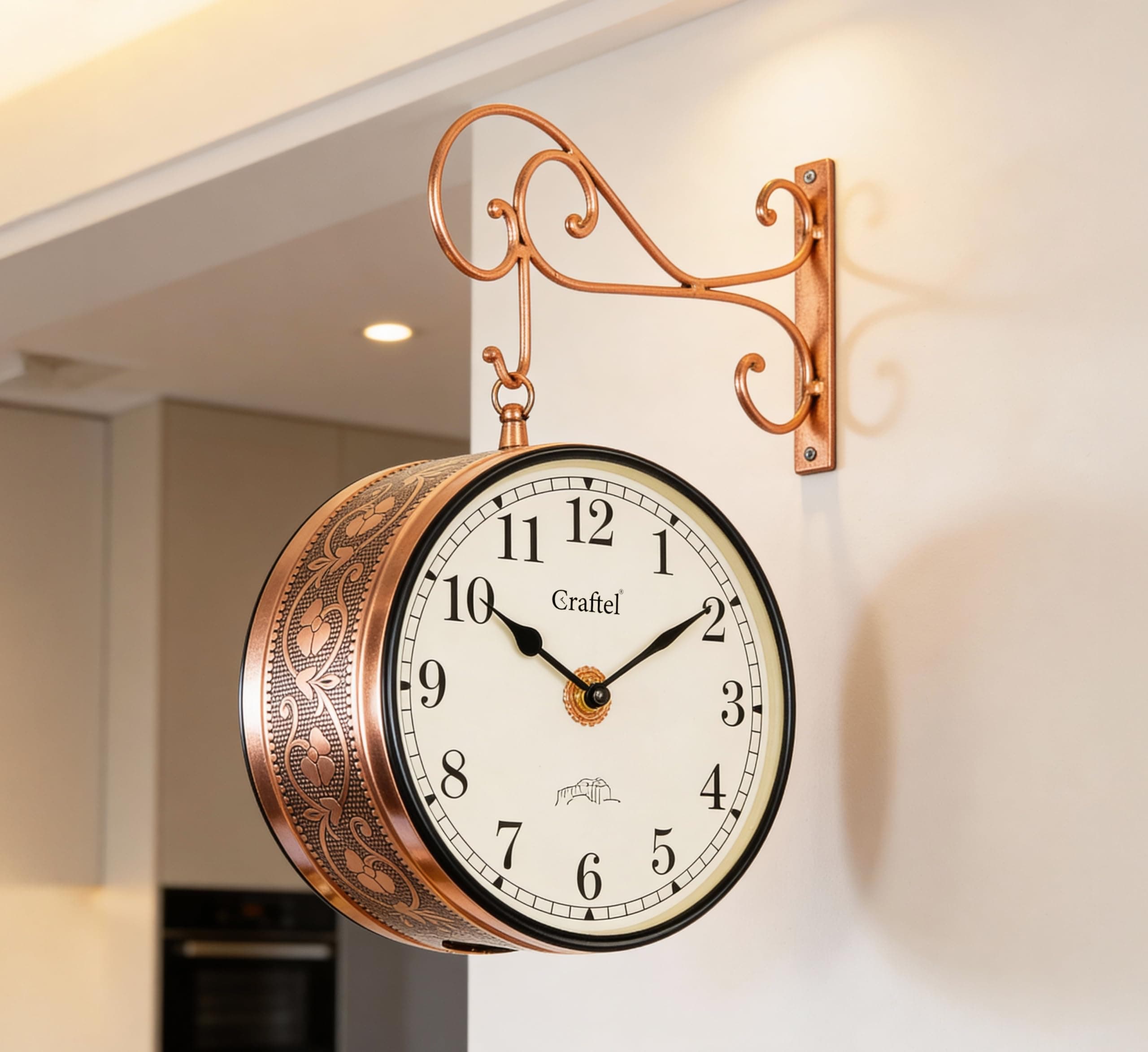 CRAFTEL Double Sided Station Wall Clock Multi-Layer Electroplated | Both Side English Numerals | Aluminum Matte-Finish Dial Brass Body | Dial - 8 Inches, Rose Gold | 365 Days Warranty