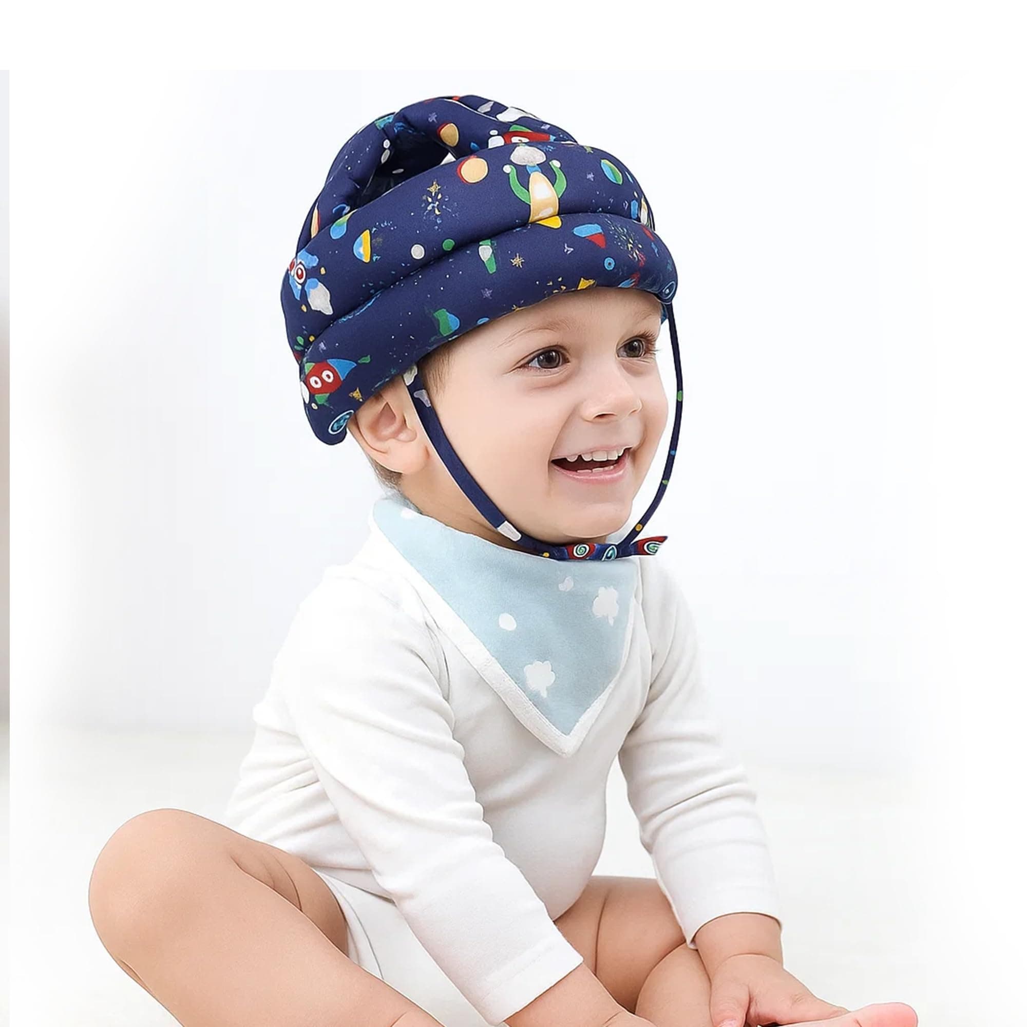 GLUN® Pack of 1 Baby Head Safety Cushing Helmet Navy Blue Colour, 6-12 Months Cushion Lightweight & Breathable Head Protector Helmet, Crawling & Running for Infants, Soft Cushion Headguard