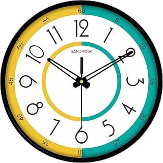 SANDROSE 10 Inch Plastic & Glass Wall Clock-Decorative Round Wall Clock for Home (White & Orange, Green)