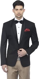 FAVOROSKI Designer Men's Solid Poly Viscose Slim Fit Shawl Collar Tuxedo Suit Blazer, Navy Blue