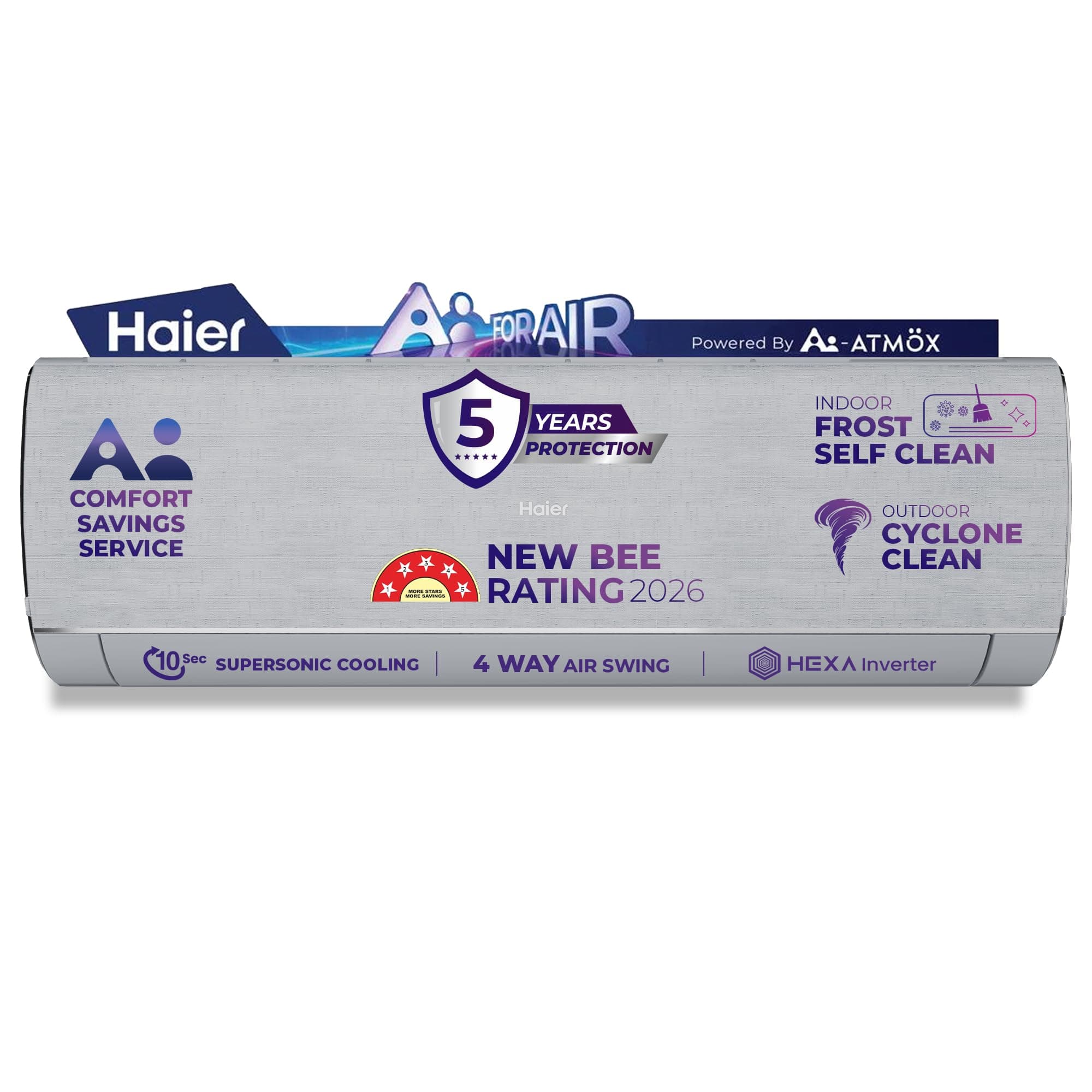 Haier Gravity AI 1.5 Ton 5 Star,New star rated,Wi-Fi HEXA Inverter Split AC (AI Cooling, Energy Saving & Self-Clean, 7in1 Convertible, Copper, 4-way, Cools in 10 Sec at 60°C, Grey)-HSA19GHD-SAI5NB-I