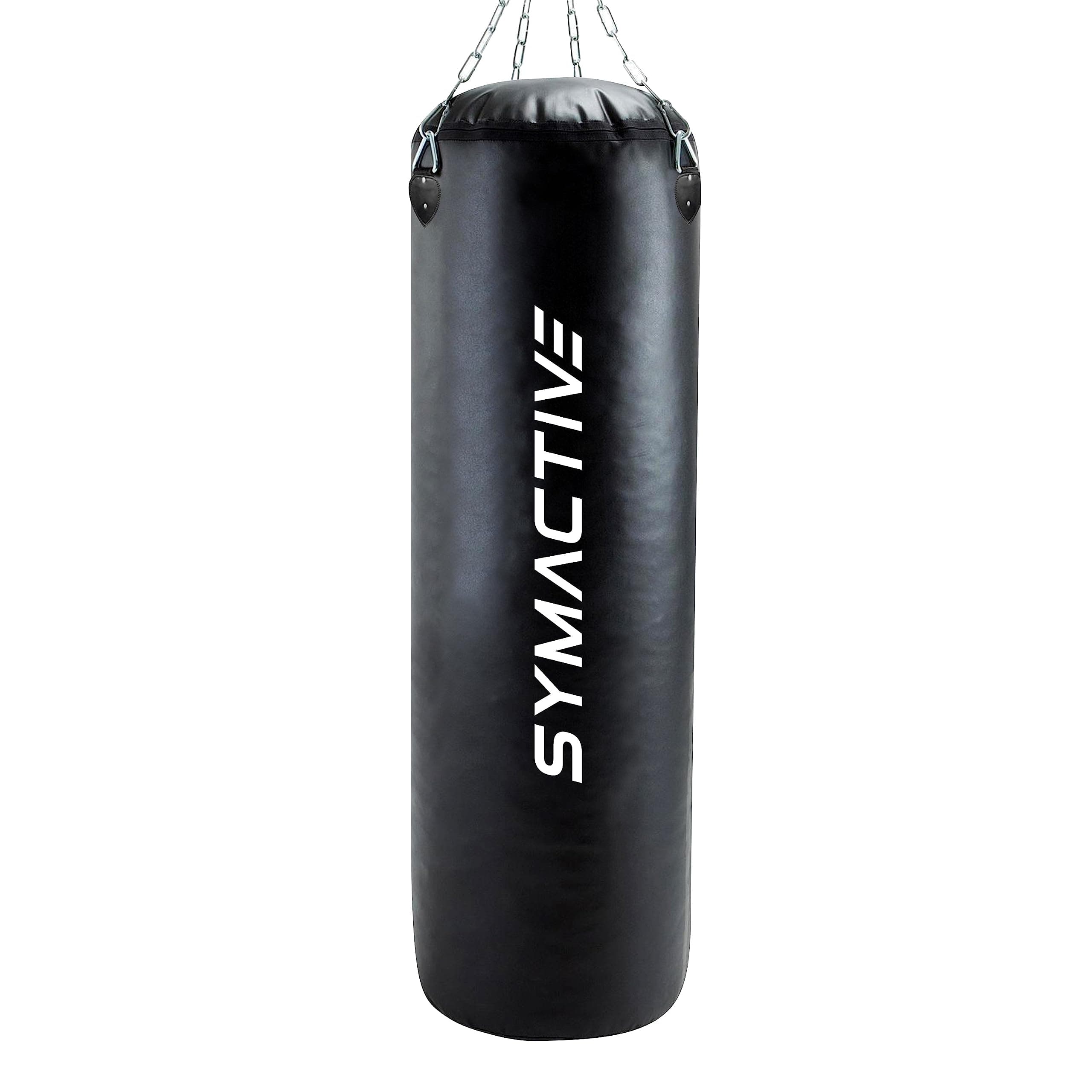 Amazon Brand - Symactive High Performance Heavy Duty 4 Feet Filled Punching Bag with Rust Proof Stainless Steel Hanging Chain, PU Leather, Black (Boxing/MMA/Kickboxing/Muay Thai)