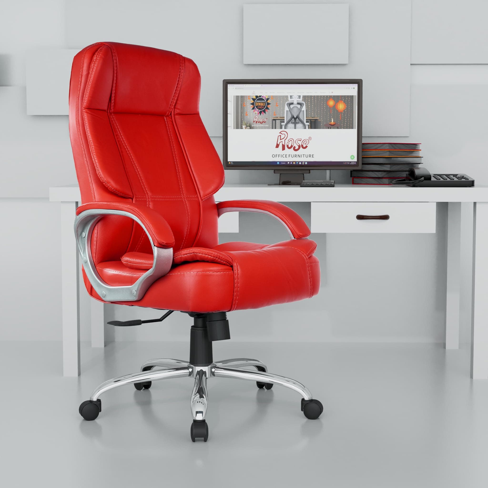 Rose Designer Chairs® SpaceX Leatherette Executive High Back Revolving Office Chair (Red)