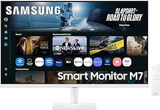 Samsung 32" (80 cm) 4K M7 Vision AI Smart Monitor|UHD 3840 x 2160|Smart TV Experience with AI|Type-C|Apple AirPlay|Gaming Bar|Remote|Speakers|Wi-Fi|Bluetooth|AI Picture & Sound|LS32FM701UWXXL|White