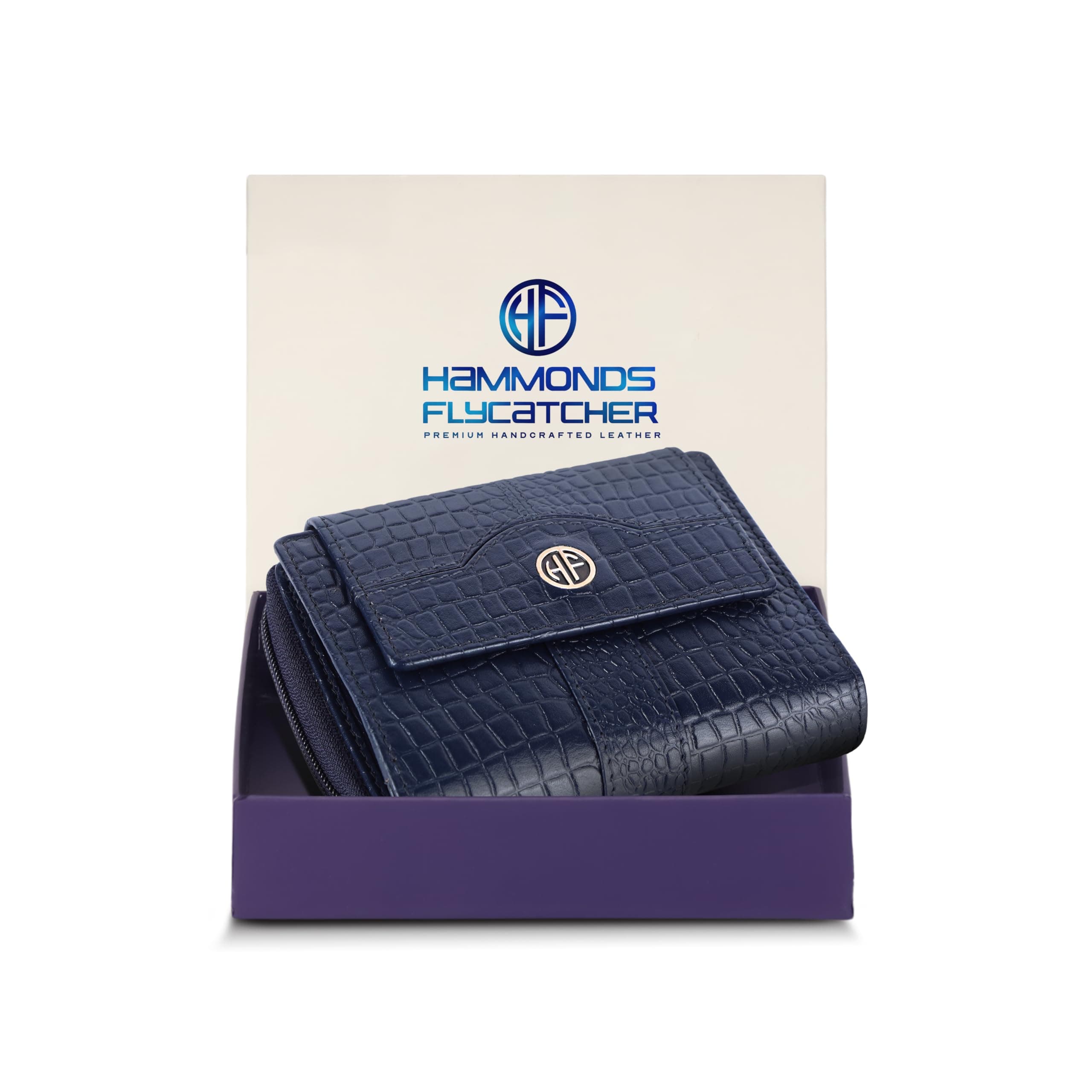 HAMMONDS FLYCATCHER Leather Ladies Wallet for Woman with 14 Card Slots - Clutch Purse for Women, Ladies Wallet for Women Stylish, Ladies Purse for Women Wallet, Gift for Womens -Croc Blue