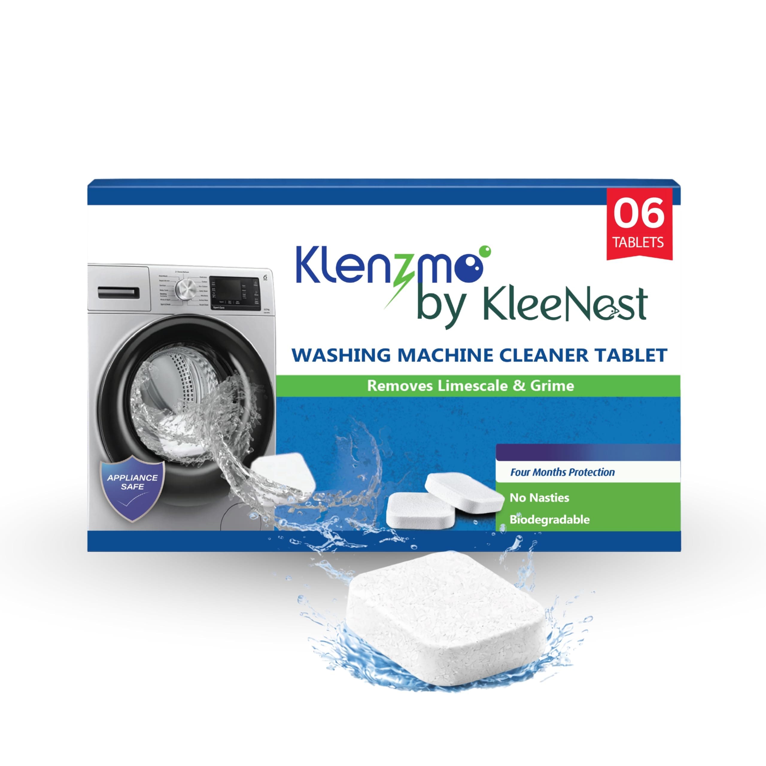 Klenzmo by Kleenest Washing Machine Cleaner Descale Tablets (Pack of 6) – Descaler for Top & Front Load Machines | Drum & Tub Cleaner for Effective Limescale Removal