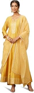 Amazon Brand - Myx Women's Embroidered Anarkali Kurta Pant Set with Organza Dupatta | A-line fit (Available in Plus Sizes)