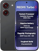 REDMI Turbo 5 (8GB + 256GB) Asphalt Black | Dimensity 8500 Ultra | Mega 7540mAh Battery | 100W HyperCharge | Compact 16.75cm(6.59) 120Hz AMOLED Screen | 50MP Sony OIS Camera