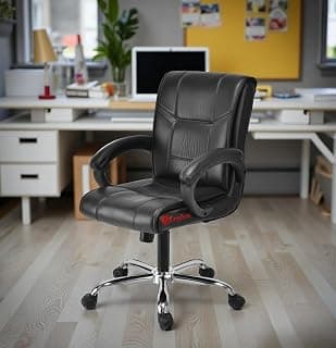 GOYALSON Stainless Steel Comfortable Revolving Chair For Director Principal Manager Office With Arm Rest With Wheels And Cushioned Seat Back (1, Black, Heavy 1)