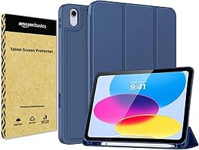 amazon basics Smart Case for iPad 10th Generation 10.9 inch [Auto Sleep/Wake Cover] [Pencil Holder] [Soft Flexible Case] for Apple iPad 10th Gen - Dark Blue