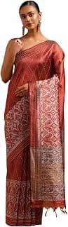 Soch Womens Tussar Geometric Saree With Kantha Embroidery and Threadwork