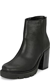 EL PASO Black Leather Casual High Heel Boots for Women