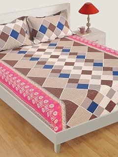 Swayam Pure Cotton King Bedsheet with 2 Pillow Covers | Size 108 x 108 inch | 160 TC | Geometric Design | Soft Breathable Bed Sheet | Comfortable & Durable for Bedroom - Brown