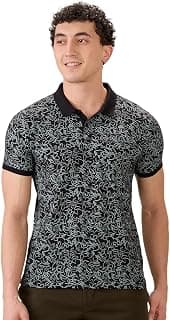 Parx Men Regular Fit Print Pattern Cotton Polyester Blend Half Sleeve Polo Neck Casual T-Shirt