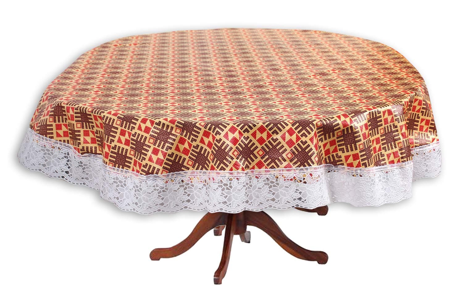 Stylista 4 Seater Oval Dining Table Cover WxL 54x78 inches with White Border lace