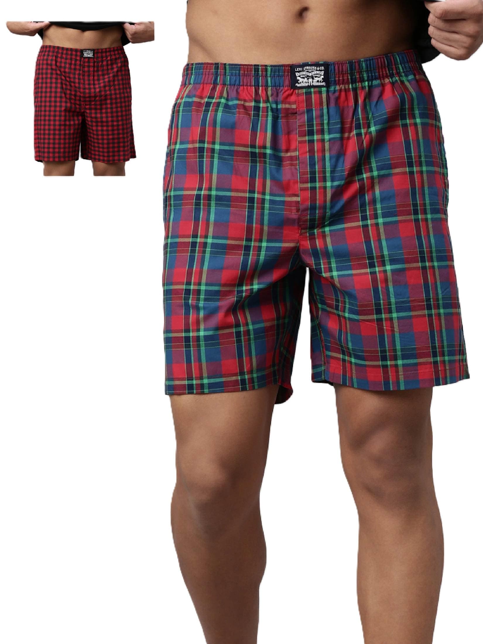 Levi's 024 Boxer Shorts for Men | 100% Poplin Cotton | Checked Men's Boxers | Durable & Breathable | Smooth Hand-Feel | Inner Elastic Waistband | Functional Fly | Relaxed Leg Opening | Pack of 2