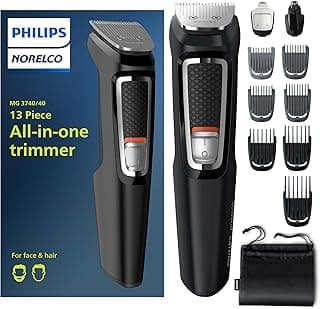 Norelco Philips Multi Groomer All-In-One Trimmer Series 3000-13 Piece Mens Grooming Kit For Beard, Face, Nose, Ear Hair Trimmer And Hair Clipper - No Blade Oil Needed, Mg3740/40