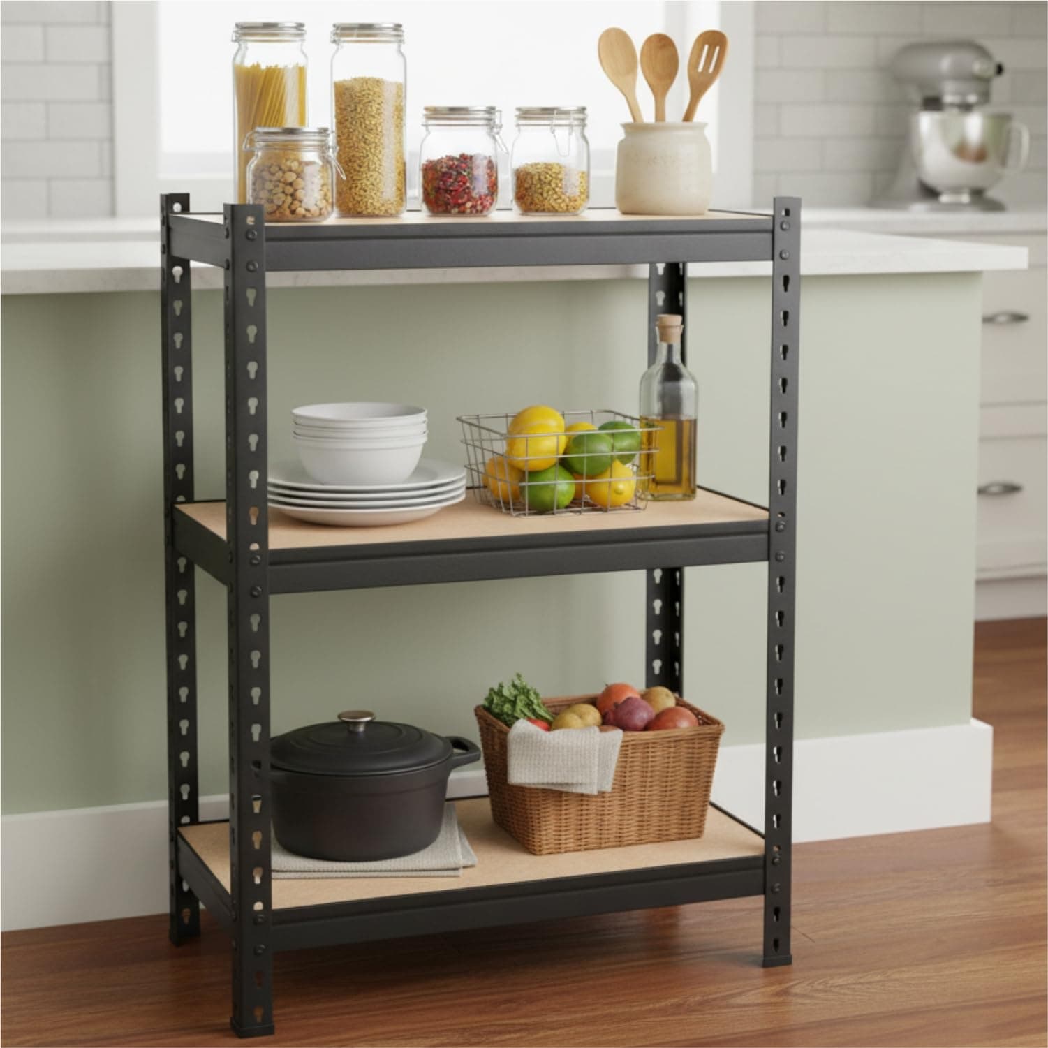 HOMIFLY 3 Tier Boltless Rack for Storage/30x24x12 Inch Adjustable Metal Shelf/Multipurpose Shelves with Wooden Plank/Industrial Storage Shelving Unit/Organizer for Garage/Home/Warehouse (Black)