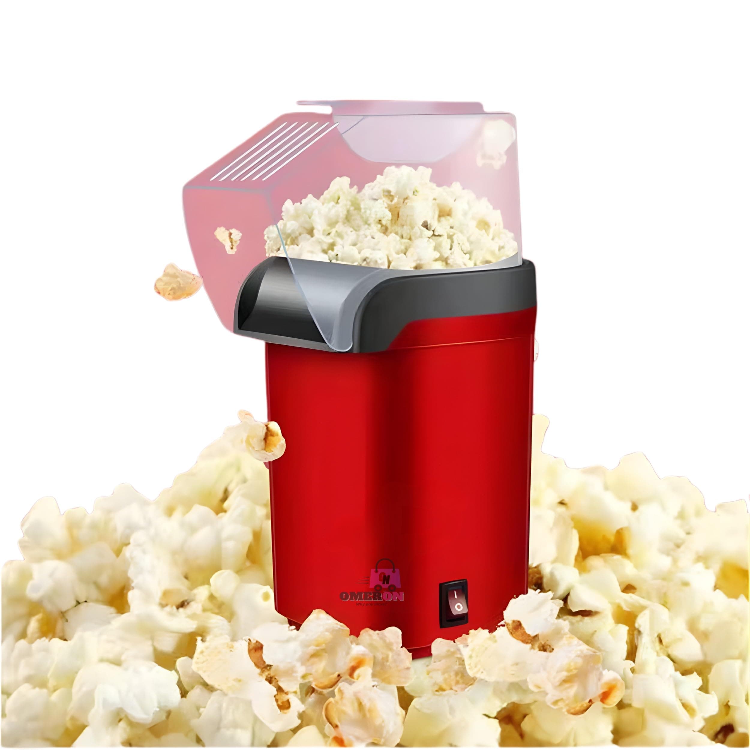 (𝟏𝟎 𝐘𝐄𝐀𝐑 𝐖𝐀𝐑𝐑𝐀𝐍𝐓𝐘) 1200W Instant Electric Hot Air Popcorn Popper Oil-Free Healthy Snack Maker for Home, Kids & Adults, Quick Heating for Movie Nights At Home & Parties- RED
