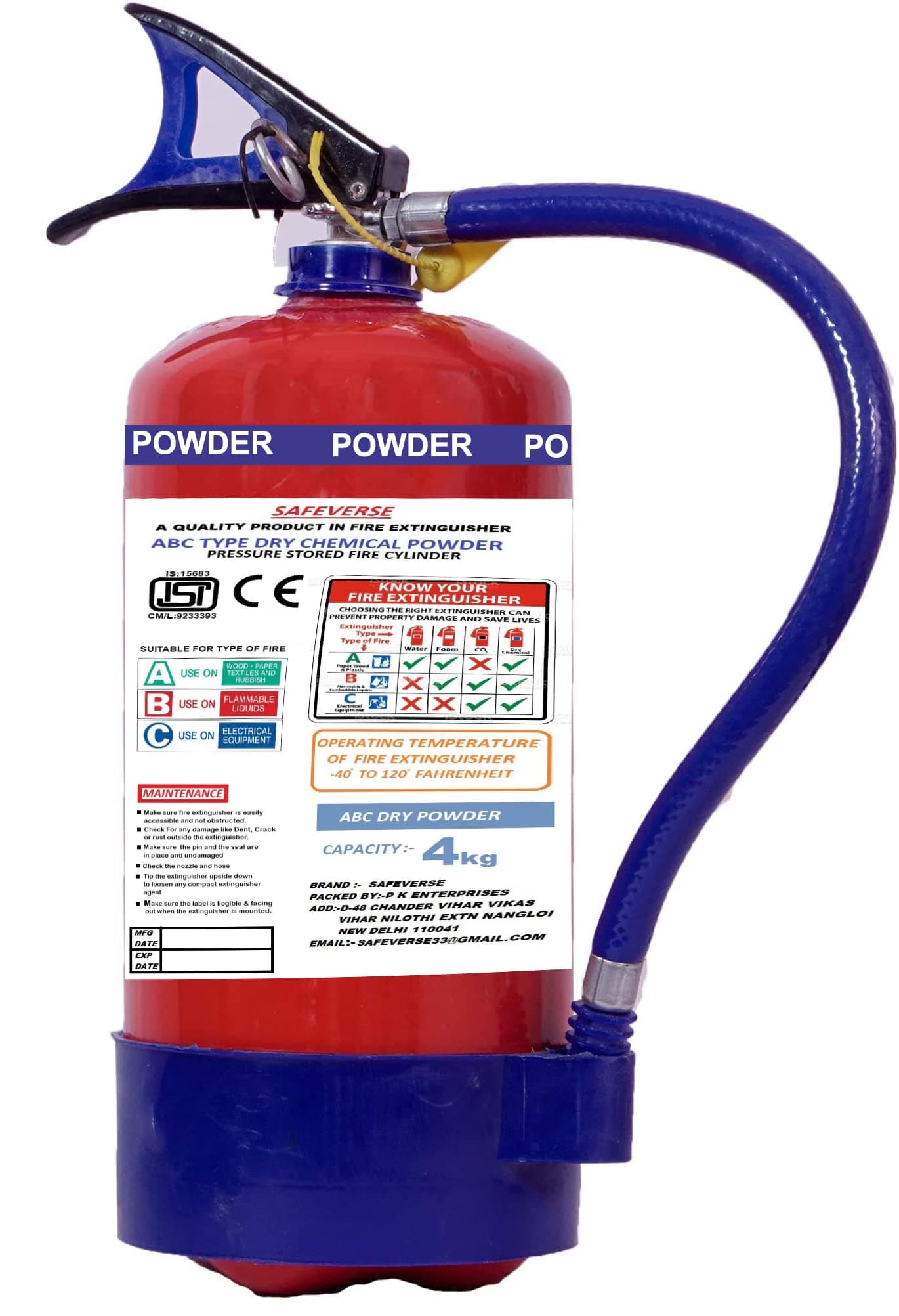 SAFEVERSE Fire Extinguisher ABC Type (4KG, 1)