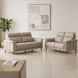 Royaloak Lucca Italian Leather Sofa Set 3+2 Seater, Genuine Leather (Body Touch) Upholstery, Pocket Spring Comfort, High Backrest & Tufted Design, Premium Living Room Furniture