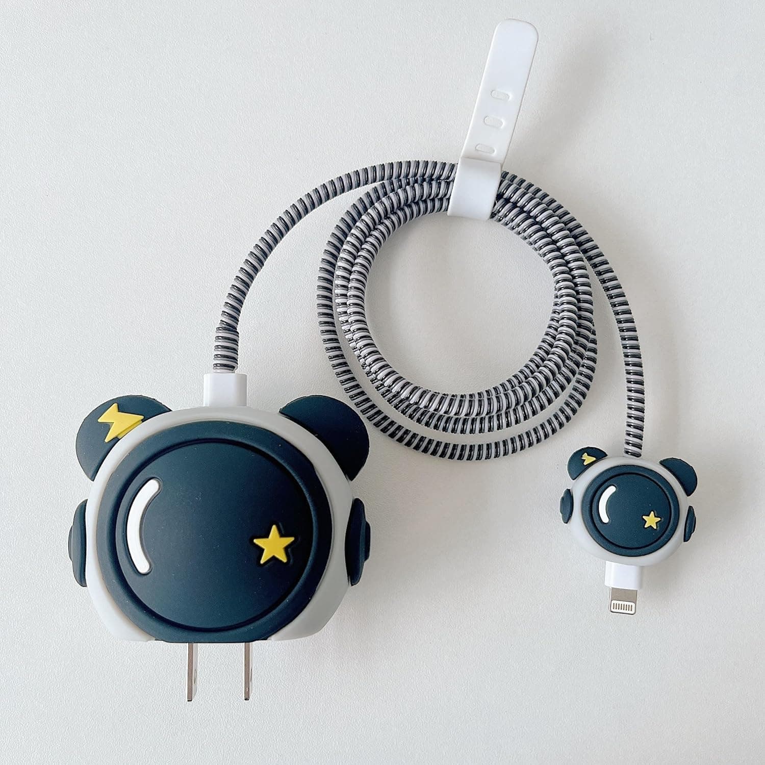 EDNITA Cable Protector with 3D Cute Pattern for iPhone Charger only 18W & 20W, Data Charging Cable Wire Saver Protective Cable Cover Full Protection Cable Sleeve - Set of 1- Black Astronaut