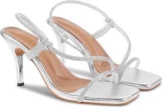 JM LOOKS Women’s Strappy Stiletto-Heeled Sandals with Slim, Embellished Criss-Cross straps and a Square Toe for Parties, Evening Events, or Special Occasion