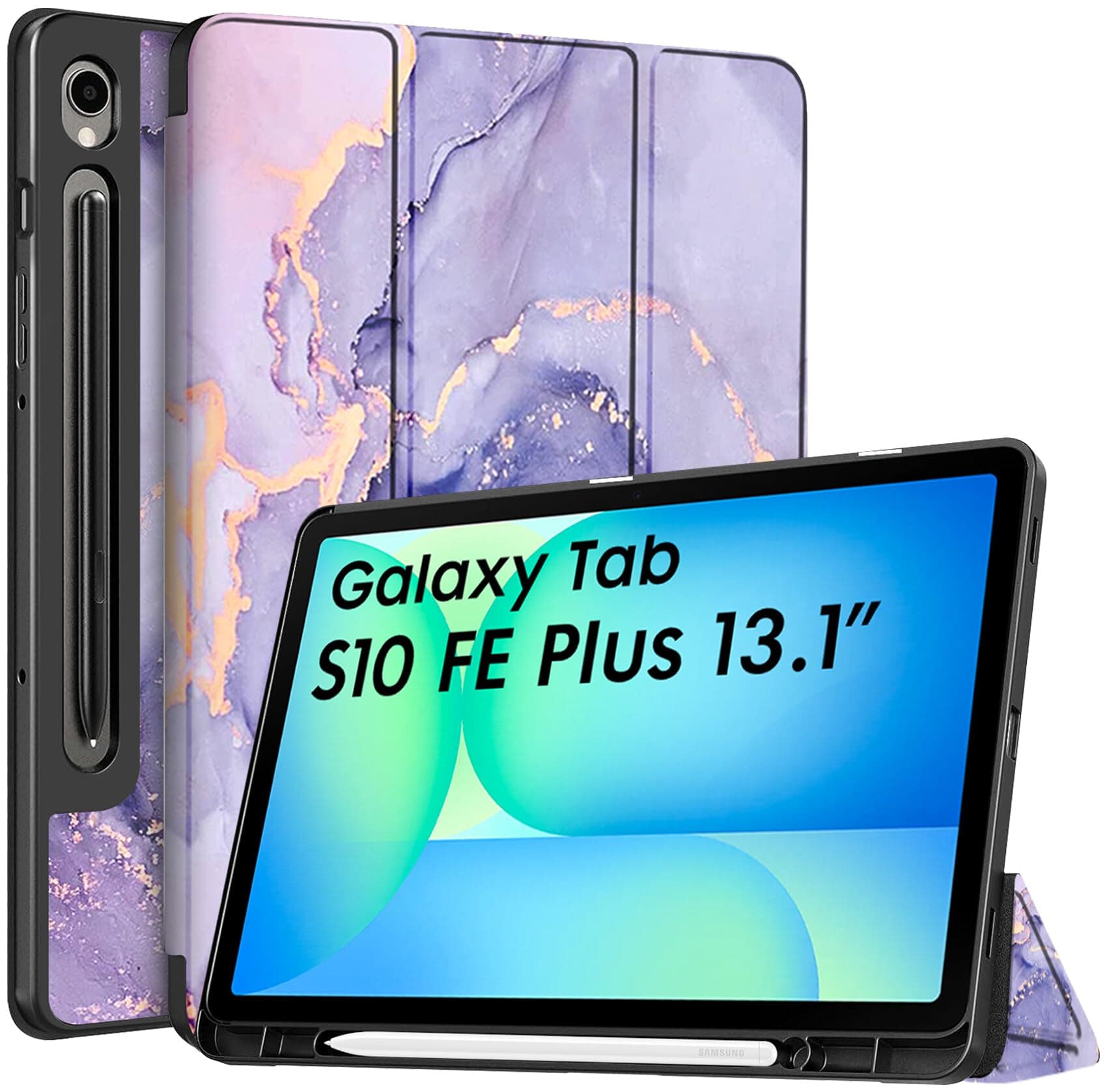 Robustrion Case for Samsung Galaxy Tab S10 FE Plus 13.1 inch Cover Case with [Pencil Holder] [Soft Flexible Case] for Samsung Tab S10 FE Plus 13.1 inch Tablet [Auto Sleep Wake Support] - Marble Lilac