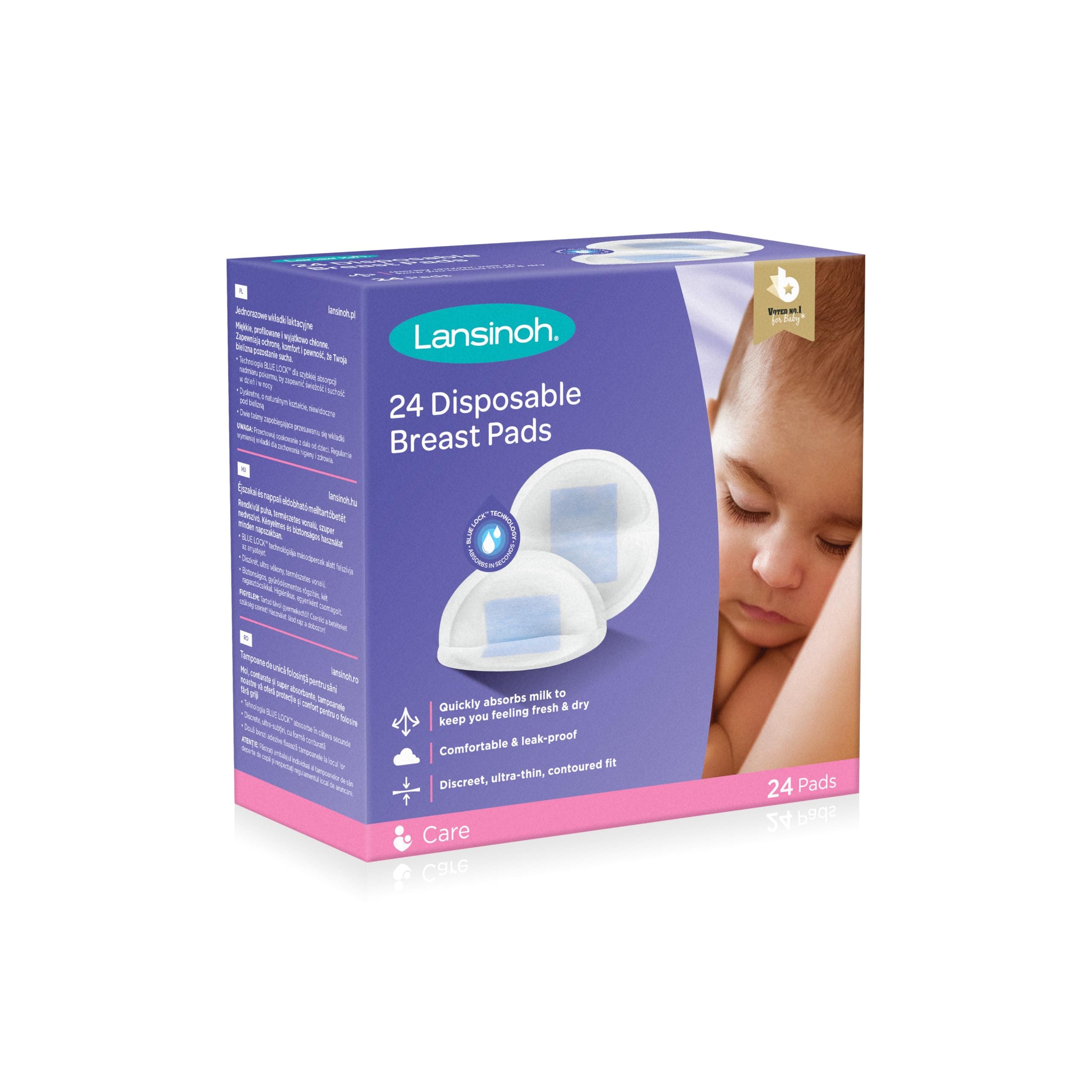 Lansinoh Disposable Nursing Breast Pads, Prevent Leakage, Ultra Thin and Discreet with Perfect Contoured Fit, Soft & Skin Friendly, Maximum Absorbency, Individually Wrapped for Convenience, 24 Count